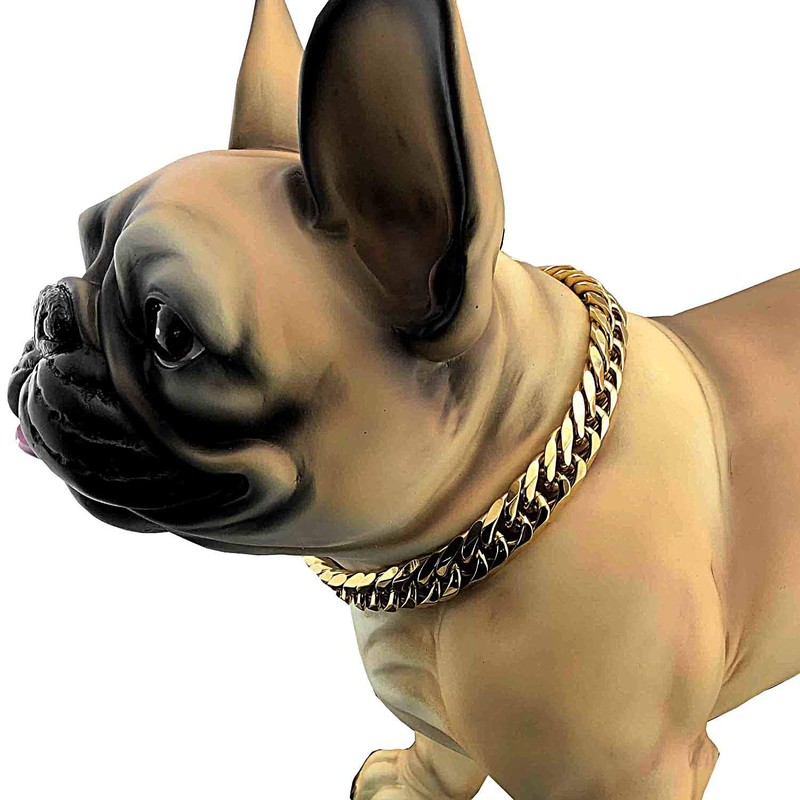 Gargantilla grande de acero inoxidable para mascota, 18 mm, Dorado,