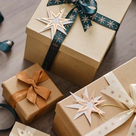 Ginger Ray Gold Star Ribbon and Gift Tags Christmas Wrapping Paper Set 4 Piece