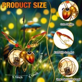 CroBlissful 2 Pcs Solar Hanging Butterfly Lights for Outdoor Solar Powered Metal Butterfly LED Lights with Bouncy Springs for Outside Garden Patio Backyard Balcony Porch Summer Decorations(Gold)