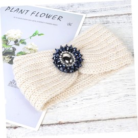 LALAFINA 3pcs Knitted Hair Hoops for Women Elastic Rhinestone Headwrap Warm Headband for Ear Bohemian Style Hair Accessories White