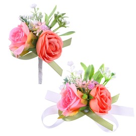 Campsis Wedding Corsage Pink Wrist Corsage Flower Groom Boutonniere Bridal Bride Wristlet Corsages for Women and Men