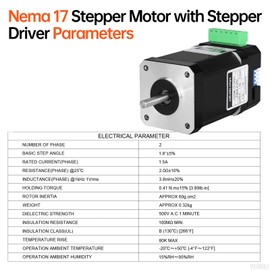 YEJMKJ Nema 17 Stepper Motor with Integrated Stepper Driver 1.8‌°‌ 2 Phase High Torque 0.41Nm(58.06oz·in) Bipolar 1.5A 2.0Ω 56mm 42 Stepper Motor with Controller for 3D Printer DIY Robot CNC Machine