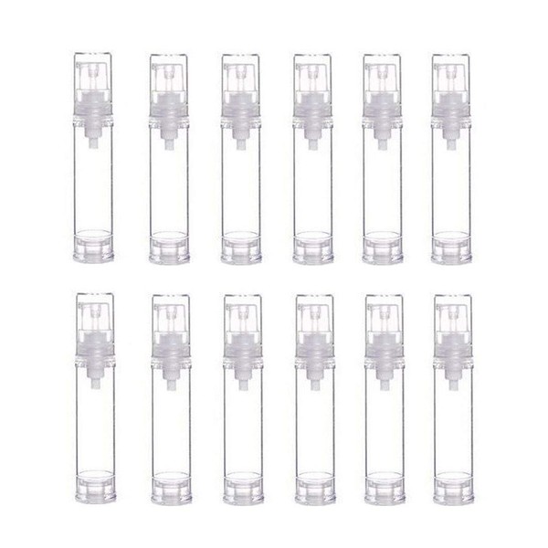 erioctry 12Pcs 10ML Empty Refillable Cosmetic Containers Cream Lotion Bottles Portable Clear Plastic Airless Vacuum Pump Bottle Sample Packing Toiletries Liquid Storage Vial Jars