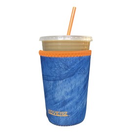 Koverz Iced Coffee Sleeve, Insulated Neoprene Cup Sleeve, Fits a 24 oz. Coffee Cup, Washable and Reusable, Iced Coffee Accessories, Medium Realtree Fishing Blue w/Orange