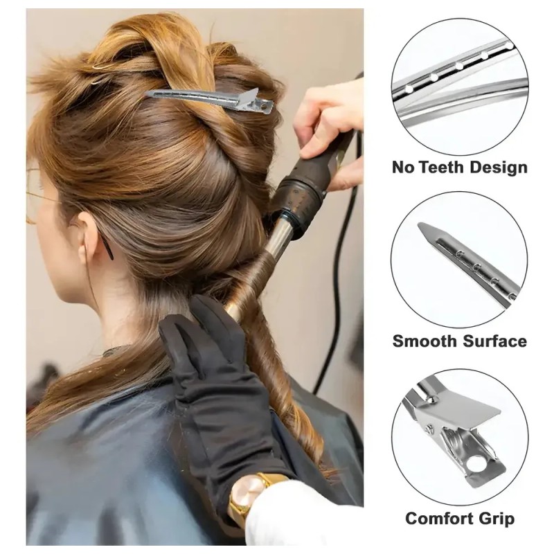 60pz Pinza Perforada Para Cabello Tipo Pico De Garza Acero
