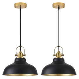 GUIHUALOVE Black and Gold Pendant Light, 11.41 Inch Industrial Pendant Light Kitchen Island, Farmhouse Pendant Lights 2 Packs, Island Pendant Lights for Kitchen, Dining Room, Living Room