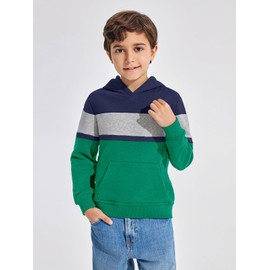 Haloumoning Boys Color Block Pullover Hoodies Kids Fashion Hooded Sweatshirts with Kangaroo Pockets Green