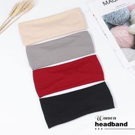 Fashband Boho Headbands Black Elastic Hair Bands Sport Yoga Head Scarfs for Women and Girls (Pack of 4)
