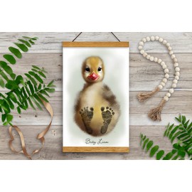 Memory Lane Gifts Co. Baby Footprint Art, Baby Shower Gift, Original Artwork, Nursery Art Keepsake, Baby Chick (Green, Teak)