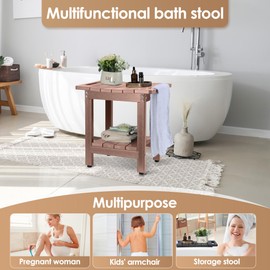 Cuzobro HDPE Shower Bench for Inside Spray Bath – Waterproof, Durable Shower Seat for Adults – Non-Slip Bathe Chair Stool with Adjustable Feet for Bathroom, Bathtub, Supports Up to 300 lbs, Brown