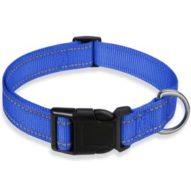 Reflective Dog Collar with Buckle Adjustable Safety Nylon Collars for Small Medium Large Dogs, Navy Blue L