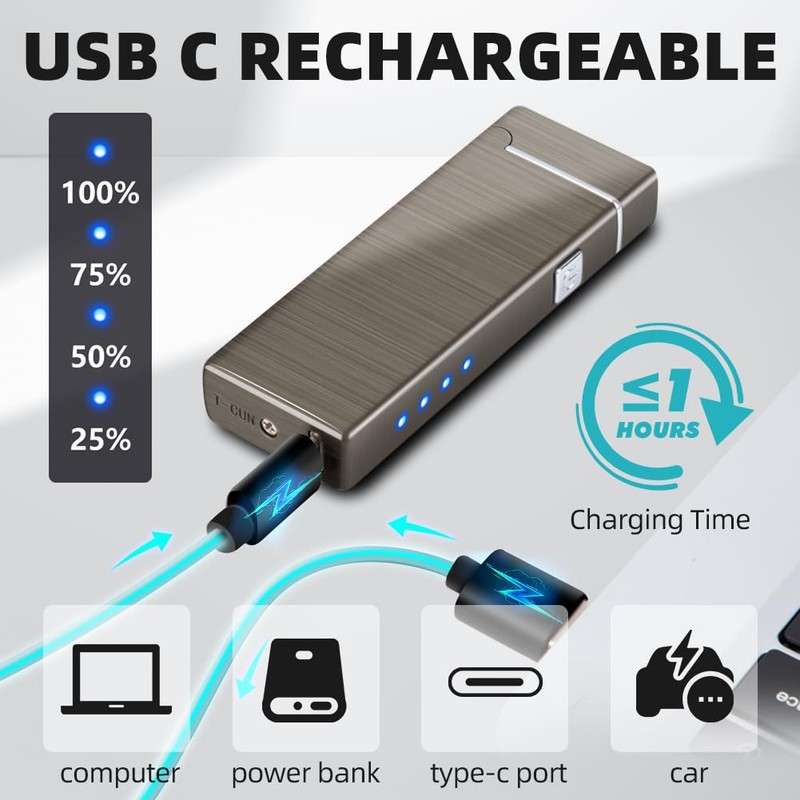 LcFun Electric USB Rechargeable Lighter Windproof Flamesless Plasma Dual Arc