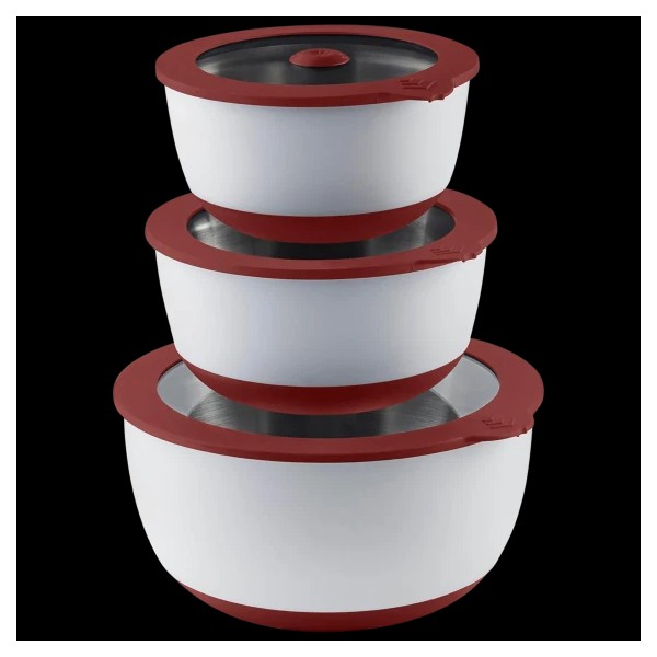 Evolution Microwave Stainless Steel Mixing Bowl with Lid Set (Red)