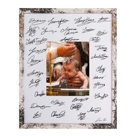 GraduatePro 16x20 Signature Picture Frame Board for 8x10 Photo with Signable Mat for Birthday Baptism Party Graduation Wedding Guest Book Rustic White
