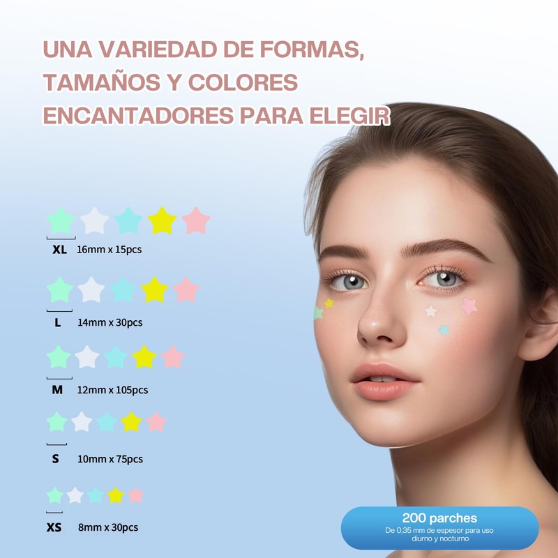Parches para Acne：200 Piezas Almohadillas Hidrocoloides para Espinillas-Pimple Patch，Parches hidrocoloides