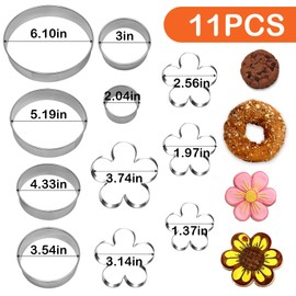 GEDEUBAN 11 PCS Large Round & Flower Cookie Cutter Set, Round Cookie Cutter 2" 3" 3.5" 4" 5" 6", Stainless Steel Biscuit Cutters