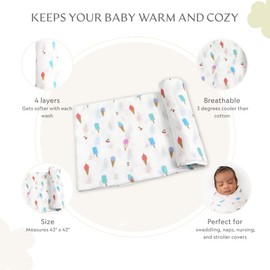 Bamboo Viscose Muslin Baby Swaddle Receiving Blanket, 70% Viscose Made from Bamboo, 30% Cotton Muslin - Imported (Ice Cream)