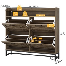 DWVO Storage Cabinet With 4 Flip Drawers, Narrow Slim Organizer for 24 Pairs of Shoes, Rack for Entryway, Living Room, Hallway (Washed Grey)