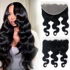 Filelf 13x4 Hd Lace Frontal Only,Skinlike Invisible Lace Closure Free Part Pre-Plucked 100% Human Hair Clean Glueless Design Body Wave Natural Black 20 Inch