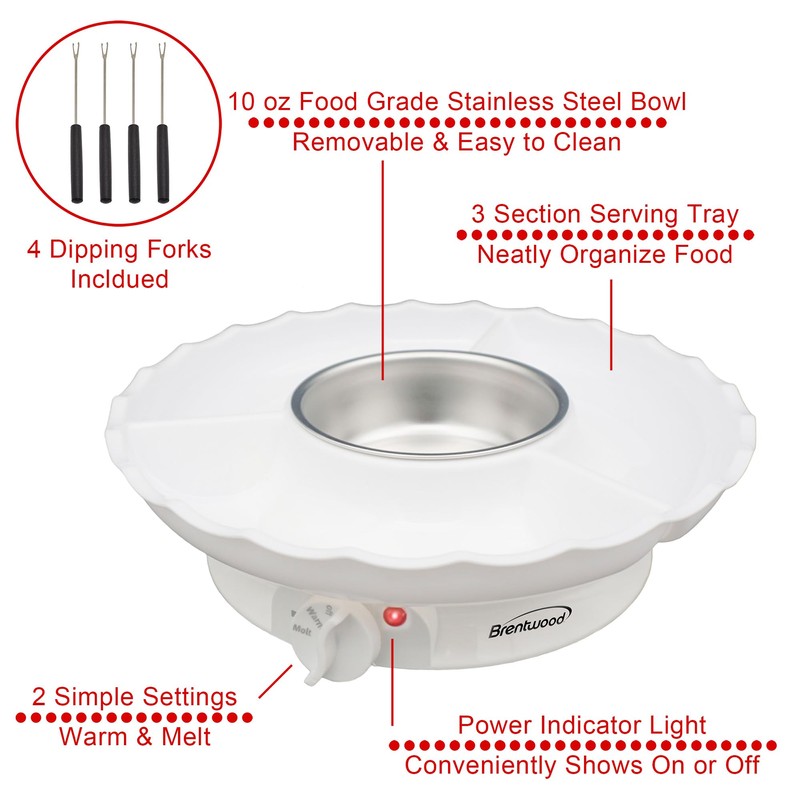 Brentwood TS-604W Electric Fondue Pot Set with 3 Section Tray