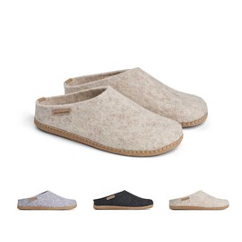 THE COZY SHEEP Felt Slippers with Leather Sole, Practical Men's and Women's Slippers Summer and Winter, Comfortable Hut Shoes for Men and Women, Felt Slippers Closed, beige