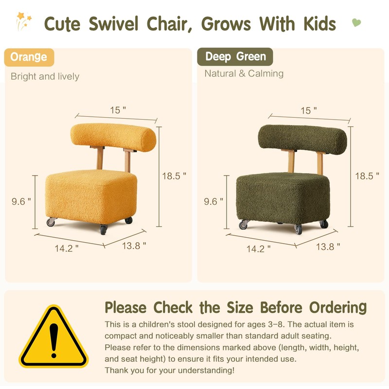 Kids Rolling Stool with Backrest, Small Chair for Toddler Desk