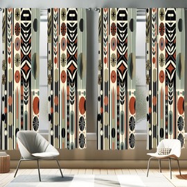 Ambesonne Bohemian Window Curtains Pack of 2, Mid Century Modern Themed Circular Motifs Ovals and Stripes Geometric, Lightweight Set with Rod Pocket, 4 Panels of - 28" x 84", Olive Green Rust Ivory