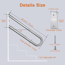 28 Inch Stainless Steel Handrail for 1-5 Steps- 1.25" Tube, ZUEXT Chrome Finished U Shape Safety Grab Bar for Stairs, Wall Mount Handicap Hand Railing for Outdoor Garage Interior Exterior Stairway