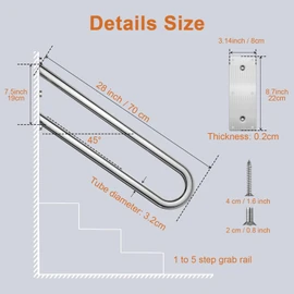 28 Inch Stainless Steel Handrail for 1-5 Steps- 1.25" Tube, ZUEXT Chrome Finished U Shape Safety Grab Bar for Stairs, Wall Mount Handicap Hand Railing for Outdoor Garage Interior Exterior Stairway