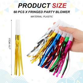 PATIKIL 60 Pcs Noise Makers, Metallic Fringed Noise Makers Party Whistles for Party Favor Supplies Birthday New Year, White/Green