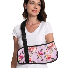 Ledhlth Arm Sling for Broken Arm Torn Rotator Cuff Shoulder Elbow Wrist injury Printed Brace Support for Adults and Women (Purple Rose)