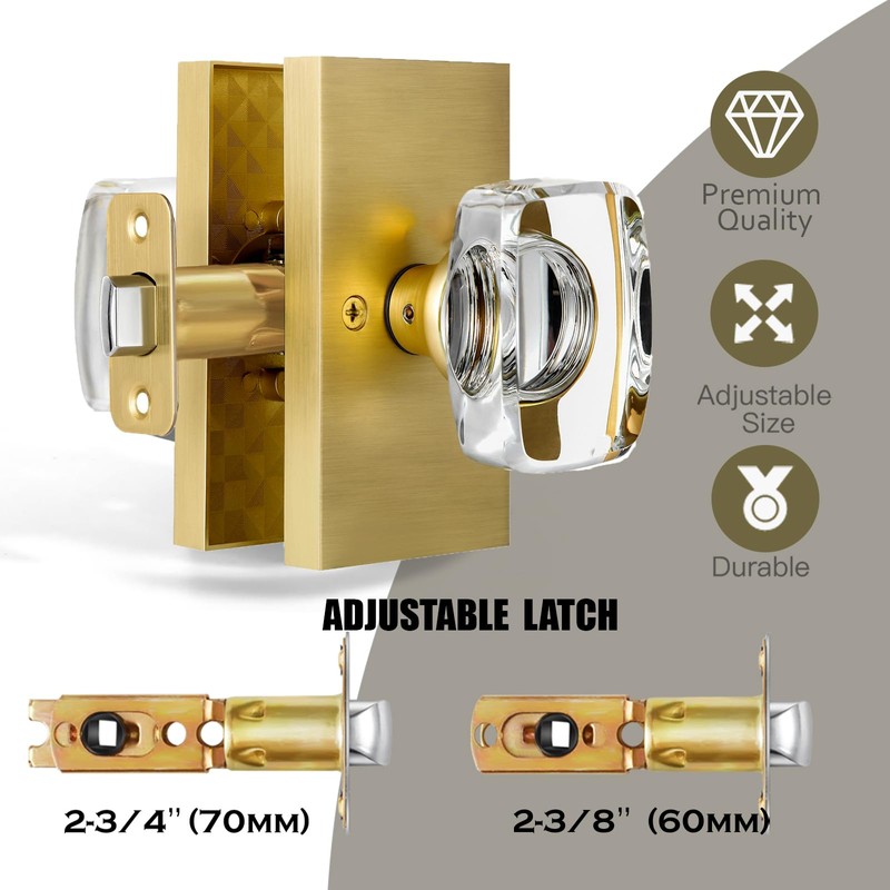 HIEMEY Gold Crystal Glass Passage Door Knobs Interior, Modern Satin