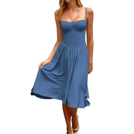 CHYRII Womens Fashion Summer 2025 Sweetheart Neck Spaghetti Straps Corset A-Line Long Sundress Midi Dress Blue S