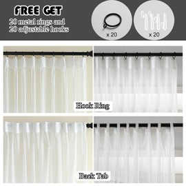 Ftinala Off White Pinch Pleated Sheer Curtains 96 Inches Long 2 Panels, Thin Textured Linen Look Living Room Drapes Window Decor, Ivory Sliding Glass Door Curtain with Rings & Hooks & Back Tab