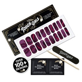 TOUGH GIRLS | 20 Exquisite Gel Nail Polish Strips w/Application Accessories - No UV/LED Lamp Required (Marbled Mulberry & Pink Glitter)