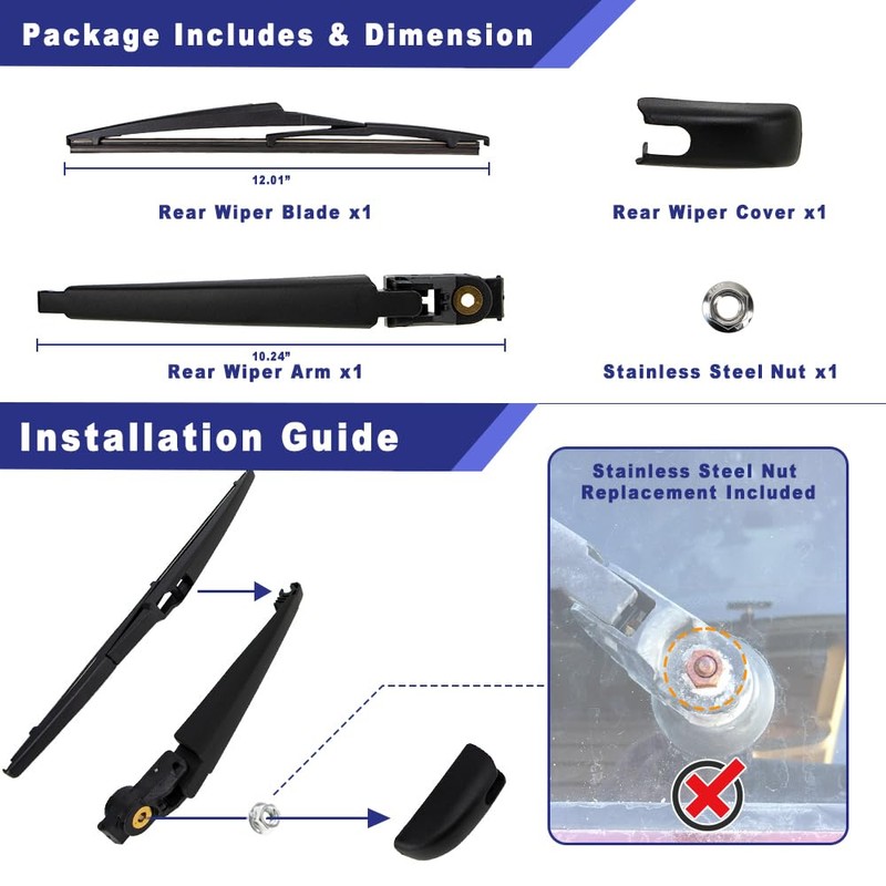 Shopauto Rear Windshield Wiper Arm Blade Assembly Kit Compatible with