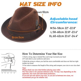 Ruphedy Wool Fedora Hats for Men Women Short Brim Felt Bowler Hat with Feathers（B5070-Brown-XL）