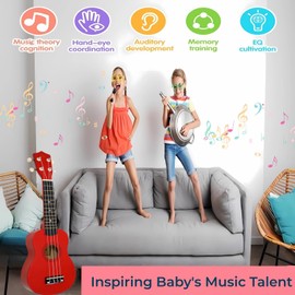 21 Inch Wooden Kids Toddler Child Children Acoustic Guitar Musical Instruments Ideal for 3-9 Year Old Boys Girls Gifts (Red)