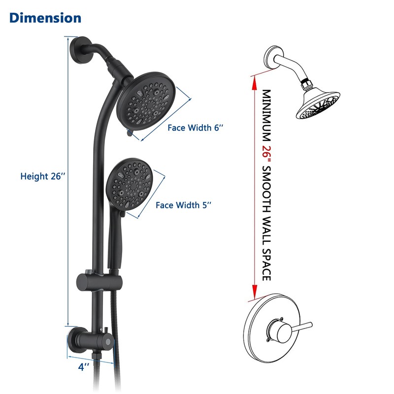 UCLIMAA Modern Rainfall Shower Head with Handheld Shower Spray, 26-Inch