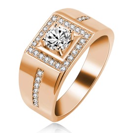Uloveido Fashion Lab Created Diamond Square Wedding Bands Engagement Ring for Men Round CZ Crystal Anniversary Promise Rings (Rose Gold, Size L) KR201
