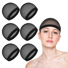 Sibba 6PCS Wig Cap Stretchable Crochet Wig Cap Closed End Hair Mesh Net Liner Weaving Caps Rayon Knit Snood Hat Thick Short Hairnet Shower Caps Black Weaving Cover for Women Men Cosplay