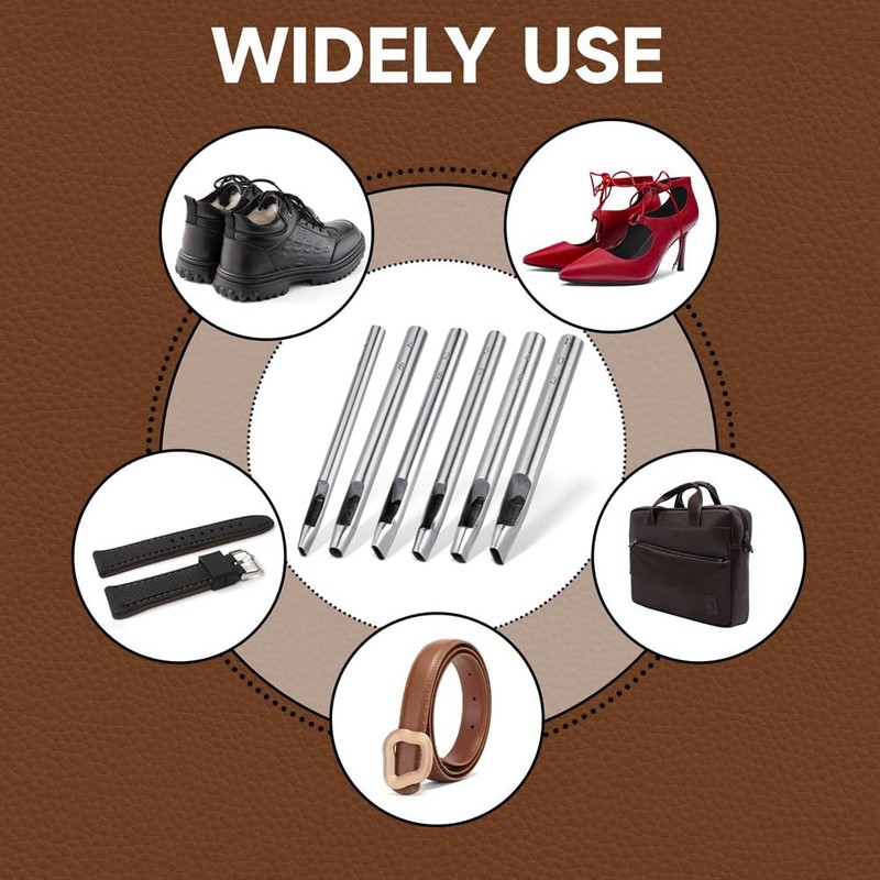 Zicojia 6 Sizes Oval Hole Punch for Leather 6mm-10mm Hollow