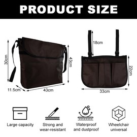 Lvjkes Rollstuhltasche hinten, Armlehnentasche, Wasserdichte Oxford rollstuhl tasche, Große Kapazität, für die meisten Rollstühle, Gehhilfen, Kinderwagen oder Rollatoren (Braun)