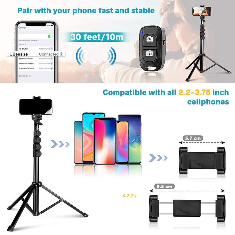 62 Inch Selfie Stick Tripod Extendable Cell Phone Tripod Stand