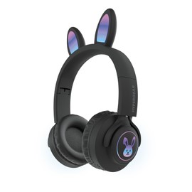 HyperGear Bunny Tracks Kids Bluetooth Wireless Headphones with LED Rabbit Ears - Lightweight, Foldable Over-Ear Headset with Mic, HD Stereo Sound, 10-Hour Playtime, Aux-Compatible, microSD/FM, Black
