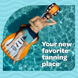 Pool Float Mat Raft Lounger for Adults, Over 7 Feet Long Inflatable Pool Mattress Floatie for Flat Laying, Lounging and Tanning (Guitar Design)