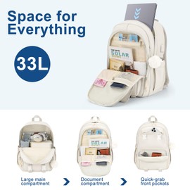 WINDARS Backpacks for Girls, 17.3 Inch School Bag Cute Waterproof Laptop Bookbag Large College Backpack for Teen Women Students Anti Theft Travel Daypack, Beige