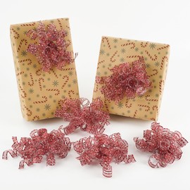 HUIHUANG Red Bows for Gift Wrapping Self Adhesive Metallic Red Bows for Christmas Silver and Red Burst Curly Ribbon Bows for Presents, Treat Bags, Party Favors, Wedding Decor-5 inch x 6 Counts