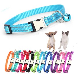 Cat Collar with Bell, Reflective Nylon XSmall Dog Collars Soft Buckle for XXS Small Puppy Female Tiny Pets Dogs Girl Kitten Yorkie Chihuahua Blue