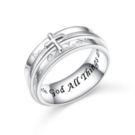 Ladytree 925 Sterling Silver Cross Spinner Ring for Women Christian Anxiety Fidget Ring Faith Jewelry Inspirational Gift for Her
